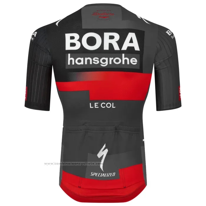 2023 Maillot Cyclisme Bora-Hansgrone Noir Rouge Manches Courtes et Cuissard